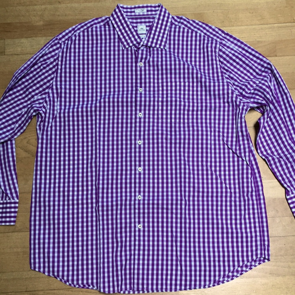 Peter Millar Purple Check Cotton Button Shirt XXL